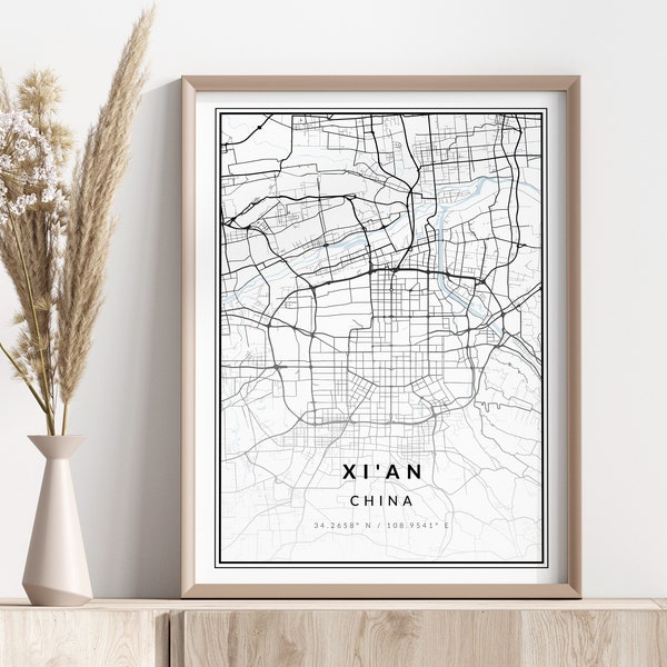 Xi'an City Map Print | Xi'an Poster | Wall Art | Geographic Print | Digital Download