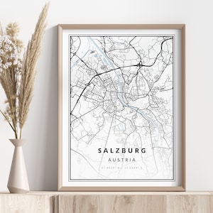 Impresión de mapas de la ciudad de Salzburgo / Cartel de Salzburgo / Arte de pared / Impresión geográfica / Descarga digital
