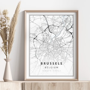 Kaart van de stad Brussel afdrukken | Affiche Brussel | Kunst aan de muur | Geografische afdruk | Digitaal downloaden