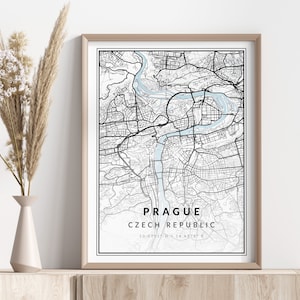 Mapa miasta Praga Wydruk | Plakat Praga | Sztuka ścienna | Wydruk geograficzny | Pobieranie cyfrowe