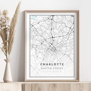 Impression du plan de la ville de Charlotte | Affiche de Charlotte | Art mural | Impression géographique | Téléchargement numérique