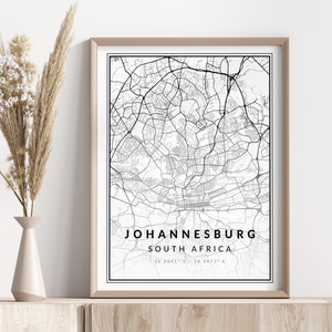 Impressão do mapa da cidade de Joanesburgo de <br> Entrega Rápida? Joanesburgo Pôster | Arte de parede | Impressão Geográfica | Download digital