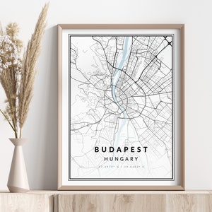 Kaart van de stad Boedapest afdrukken | Boedapest-poster | Kunst aan de muur | Geografische afdruk | Digitaal downloaden