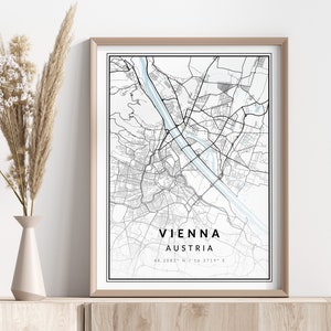 Mapa Wiednia Wydruk | Plakat Wiedeń | Sztuka ścienna | Wydruk geograficzny | Pobieranie cyfrowe