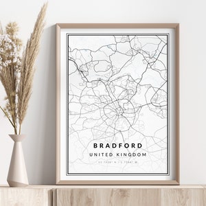 Bradford stadskaart afdrukken | Bradford-poster | Kunst aan de muur | Geografische afdruk | Digitaal downloaden