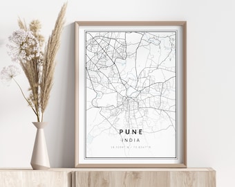 Pune City Map Print | Pune Poster | Wall Art | Geographic Print | Digital Download