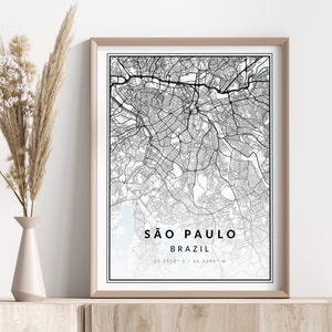 Sao Paulo Karte Drucken | Sao Paulo Poster | Wandkunst | Geographischer Druck | Digitaler Download
