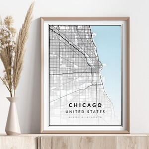 Chicago Stadt Karte Poster | Chicago Poster | Wandkunst | Geographischer Druck | Digitaler Download