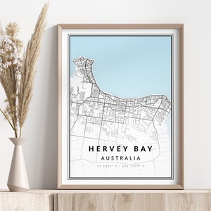 Hervey Bay Stadt Karte Drucken | Hervey Bay Poster | Wandkunst | Geographischer Druck | Digitaler Download
