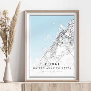 Mapa miasta Dubaj | Plakat Dubaj | Sztuka ścienna | Wydruk geograficzny | Pobieranie cyfrowe