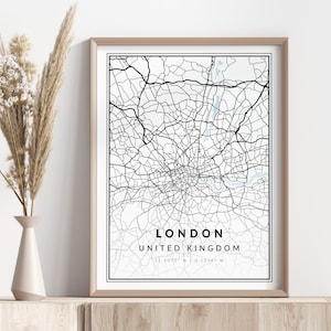 Kaart van de stad Londen afdrukken | Londen-poster | Kunst aan de muur | Geografische afdruk | Digitaal downloaden
