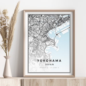 Impressão do mapa da cidade de Yokohama de <br> Entrega Rápida? Pôster de Yokohama | Arte de parede | Impressão Geográfica | Download Digital