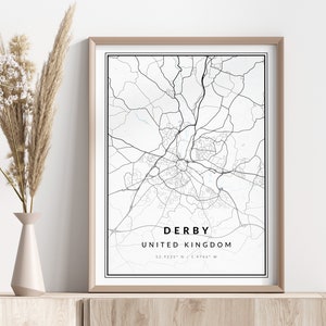 Derby City Map Druck | Derby Poster | Wandkunst | Geographischer Druck | Digitaler Download
