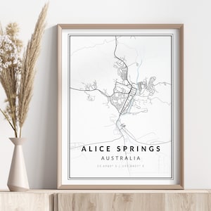 Impression de carte de la ville d'Alice Springs | Affiche d'Alice Springs | Art mural | Impression géographique | Téléchargement numérique