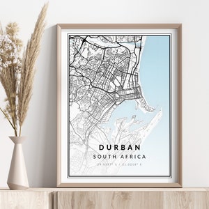 Mapa miasta Durban Wydruk | Plakat Durban | Sztuka ścienna | Wydruk geograficzny | Pobieranie cyfrowe