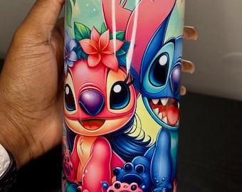 20oz Stitch and Angel Tumbler, Disney Cartoon Tumbler