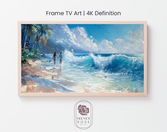 Coastal Frame TV Art, Romantic Walk, Tropical Waves, Beach House Holiday, Minimal Ocean, 4K Digital Download, High Res Artwork BEA024