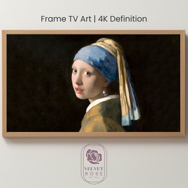 Art TV cadre Vermeer, fille à la boucle d'oreille, vintage printemps été, économiseur d'écran classique TÉLÉCHARGEMENT NUMÉRIQUE 4K haute résolution oeuvre VN003