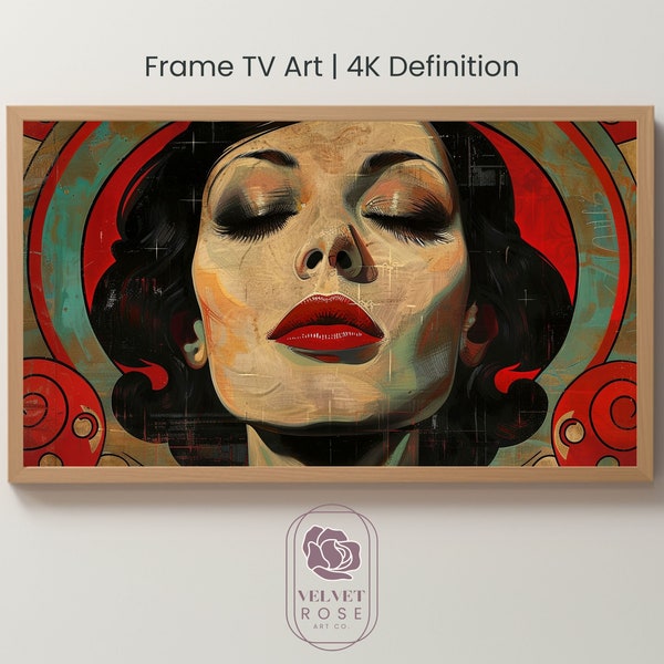 Samsung Frame TV Art Deco, Vibrant Striking Woman, Art Deco Jewel-Toned Design, Red Lips, Beauty, DIGITAL DOWNLOAD 4K High Res Artwork AR004