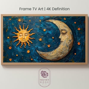 Celestial Frame TV Art, Mystical Moon and Stars, Fantasy Drawing, Night, 3D Textured Oil Paint, Digital Download, 4K High Res Artwork MY002