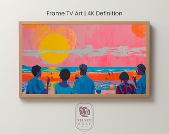Coastal Frame TV Art, Drinks at Sunset, Beach House Holiday, Summer Cocktails, Minimal Ocean, 4K Digital Download, High Res Artwork BEA034