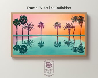 Palm Springs Frame TV Art, Maximalist Palm Trees, Mid Century Modern Print, Orange and Pink, 4K Digital Download, High Res Artwork BEA029