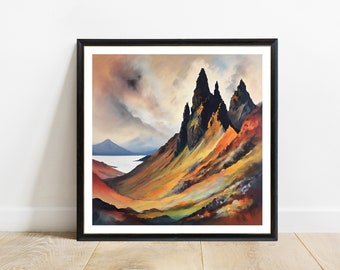 Original painting of the Old Man of Storr, Abstract Landscape Painting, Large Wall Art Prints, Wall Art