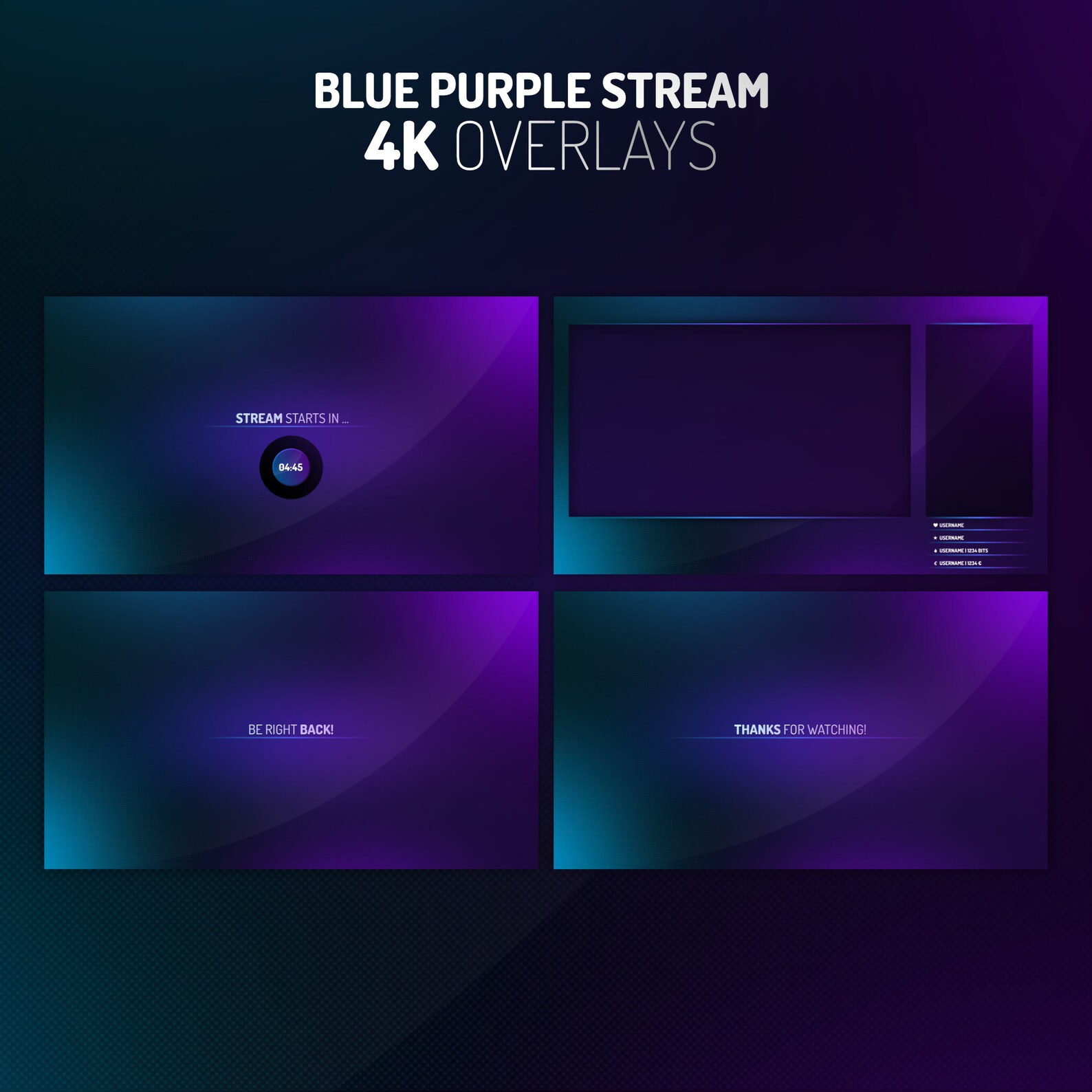 Side Stream Purple Color 4K Blue Purple Streaming Overlay Package | 5 Overlays, Webcam Overlay ...