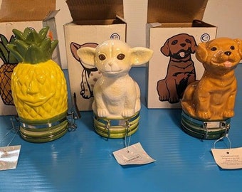 3 kleine keramische bakjes met deksel van Containedart.com - Ananas en twee honden