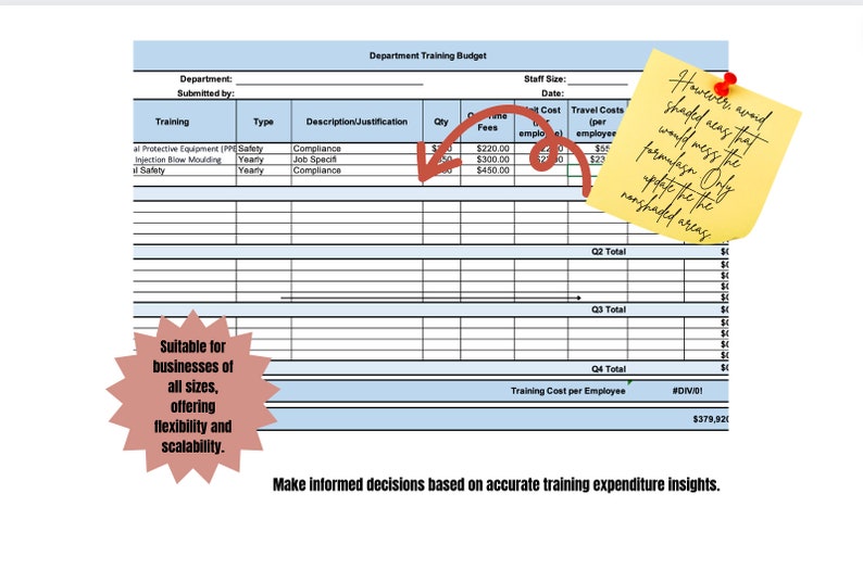 Training Budget Departmental Budget HR Excel Spreadsheet HR Template Training Budget Departmental Budget HR Excel Spreadsheet HR Template