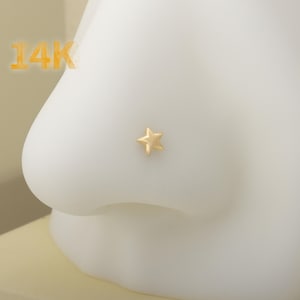 14K Gold Star Nose Stud, 20G Nose Ring, 0.8mm Nose Piercing Jewelry, Tiny CZ Nose L-shaped Stud, Nose Ring, Nostril Piercing, Nose Jewelry