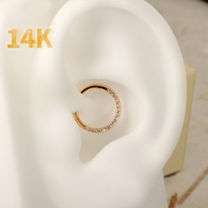 14K Solid Gold Daith Earring Hoop, CZ Hinged Daith Ring, Daith Cartilage Hoop, Gold Daith Jewelry, 1.2*8/10mm Daith Piercing, Hoop Earrings