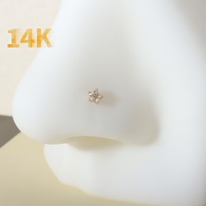 14K Gold CZ Star Nose Stud, 20G Nose Piercing, 0.8mm Nose Piercing Jewelry, Tiny CZ Nose L-shaped Stud, Nose Ring, Nostril Ring,Nose Jewelry