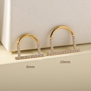 Anillo de tabique de grado de implante de titanio, aro de tabique con bisagras, joyería perforadora de tabique 16G, clicker de tabique en forma de U, aro de tabique CZ 8 mm 10 mm
