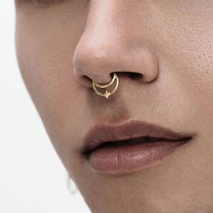 14K Solid Gold Septum Clicker, Double Hinged Septum Hoop, Daith Hoop Earring, Gold Septum Ring, Tragus hoop Helxi ring Conch Hoop Earring