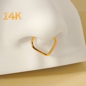 14K Solid Gold Septum Ring, V-shape Septum Hoop, Gold Septum Clicker, 1.2*8/10mm Septum Piercing Jewelry