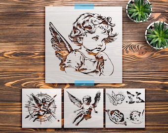 Cherub Angel Stencil, Reusable Mylar Template, Baroque Style