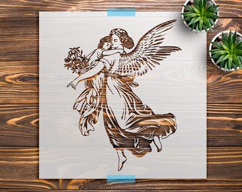 Angel Stencil, Guardian Angel Wall Stencil, Vintage Religious Decor, Reusable Mylar Stencil for Painting, Large Wall Stencil