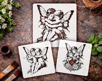 Angel Butterfly Stencil for Painting, Cherub Wall Decor, Baby Angel Art, Nursery Design