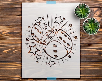 Casino Dice Stencil: Lucky Throw with Stars - Reusable Plastic