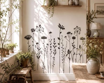Wildflower Meadow Stencil for Painting, Botanical Wall Decor, Floral Garden Art, Cottagecore Flowers, Large Stencil Large Size