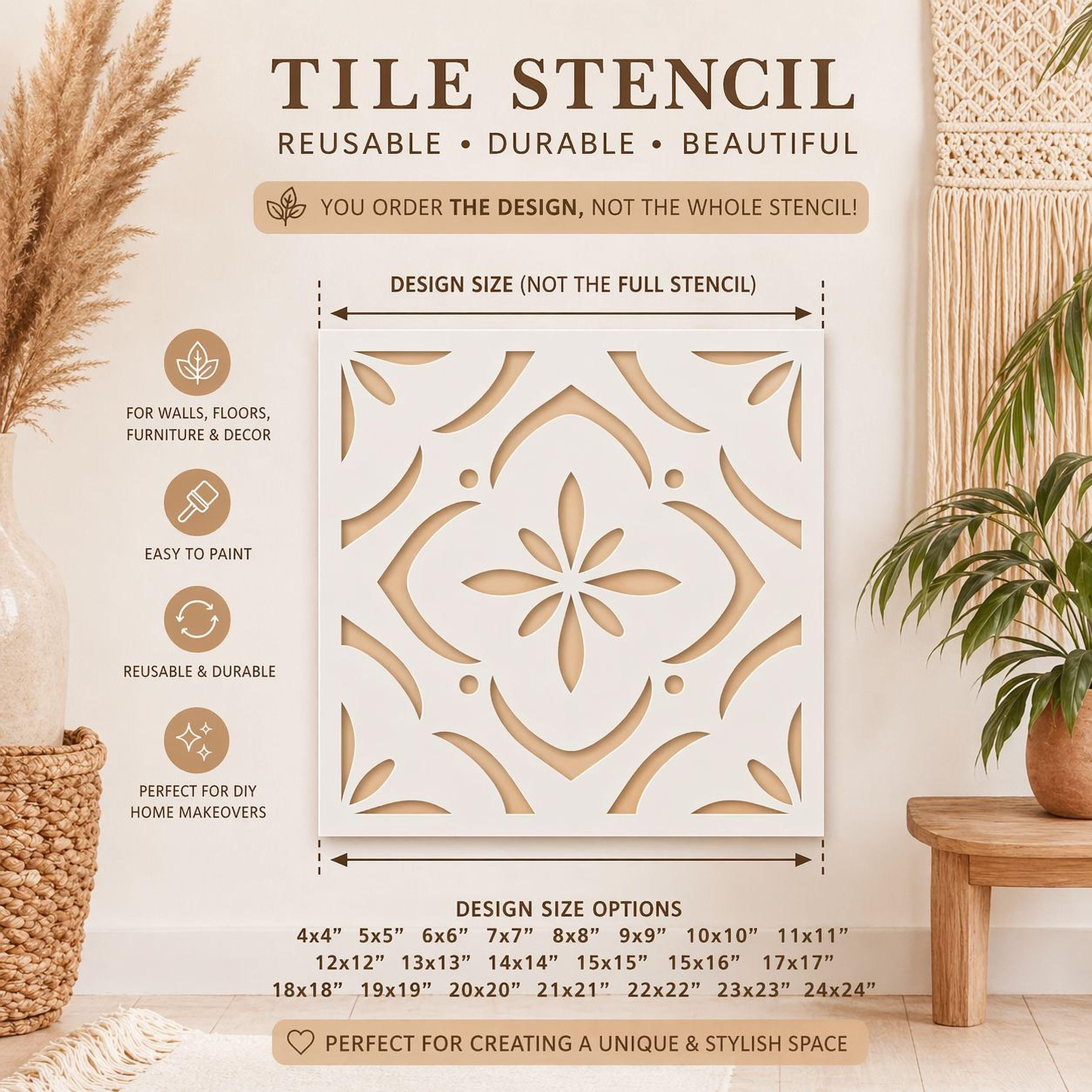 Moroccan Tile Stencil - Reusable Geometric Pattern for Floors and Walls ...