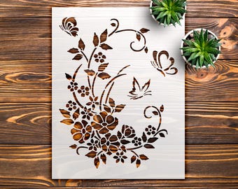 Floral and Butterfly Decorative Stencil for Home Decor and Craft Projects