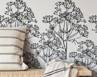 Wild Dill Flower Stencil: Botanical Border for Walls, Panels, Furniture (Kids Room, Nursery)
