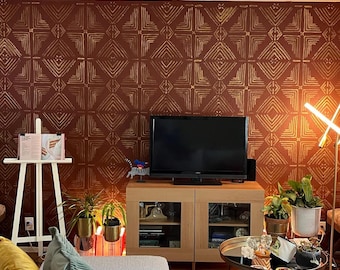 Modern Tribal Wall Stencil W-19 - Large Reusable Geometric Design