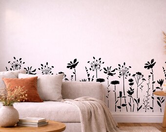 Wildflower Stencil for Painting, Meadow Floral Wall Decor, Botanical Cottage Design, Farmhouse Garden Art