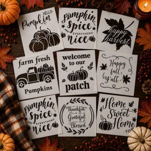 Fall Pumpkin Stencil for Painting, Autumn Wall Decor, Happy Harvest Sign, Farmhouse Pumpkin Art, Large Stencil