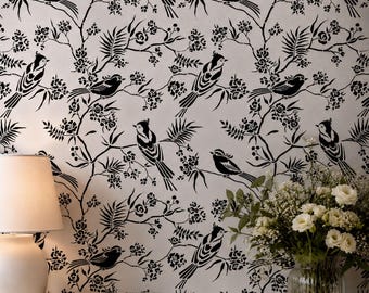 Bird and Floral large Wall Stencil: Botanical Leaf Pattern for Home Decor Projects