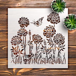 Wildflowers Stencil Floral Border, Meadow Pattern (Large Size, Durable Mylar, Reusable for Wall Painting)