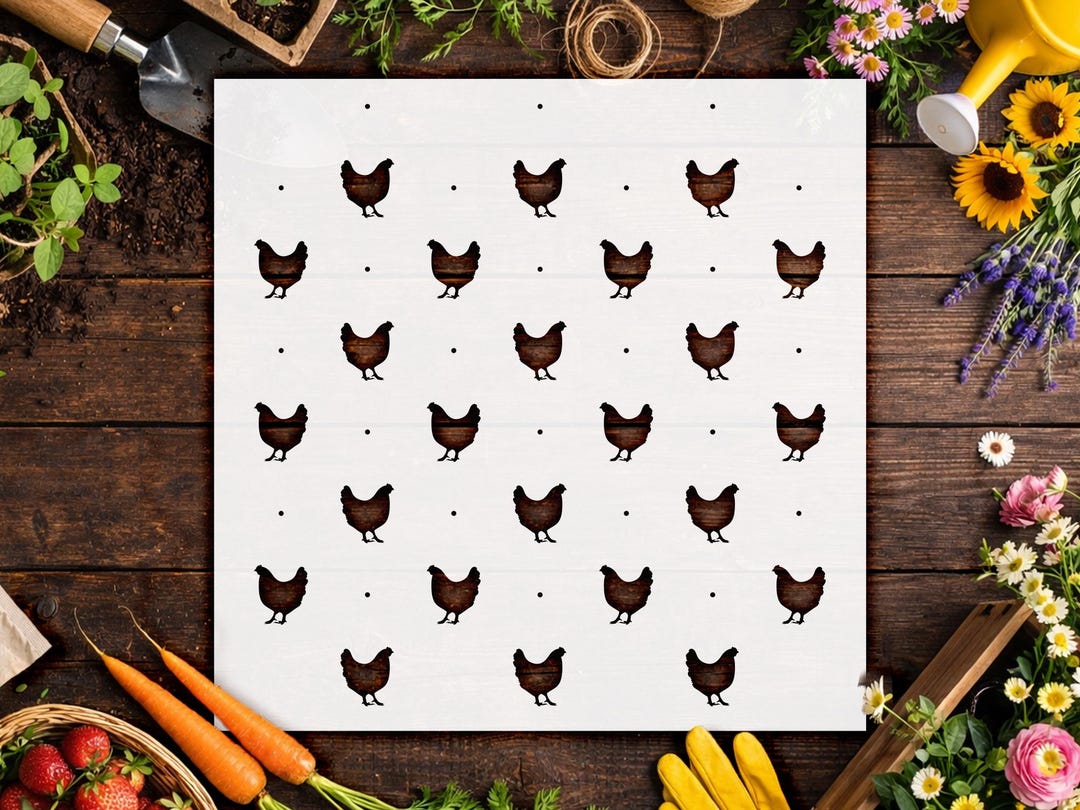 Chicken Repeat Pattern Repeating Chicken Pattern Farmhouse Stencil, Rustic Coop Decor Wall Art ...